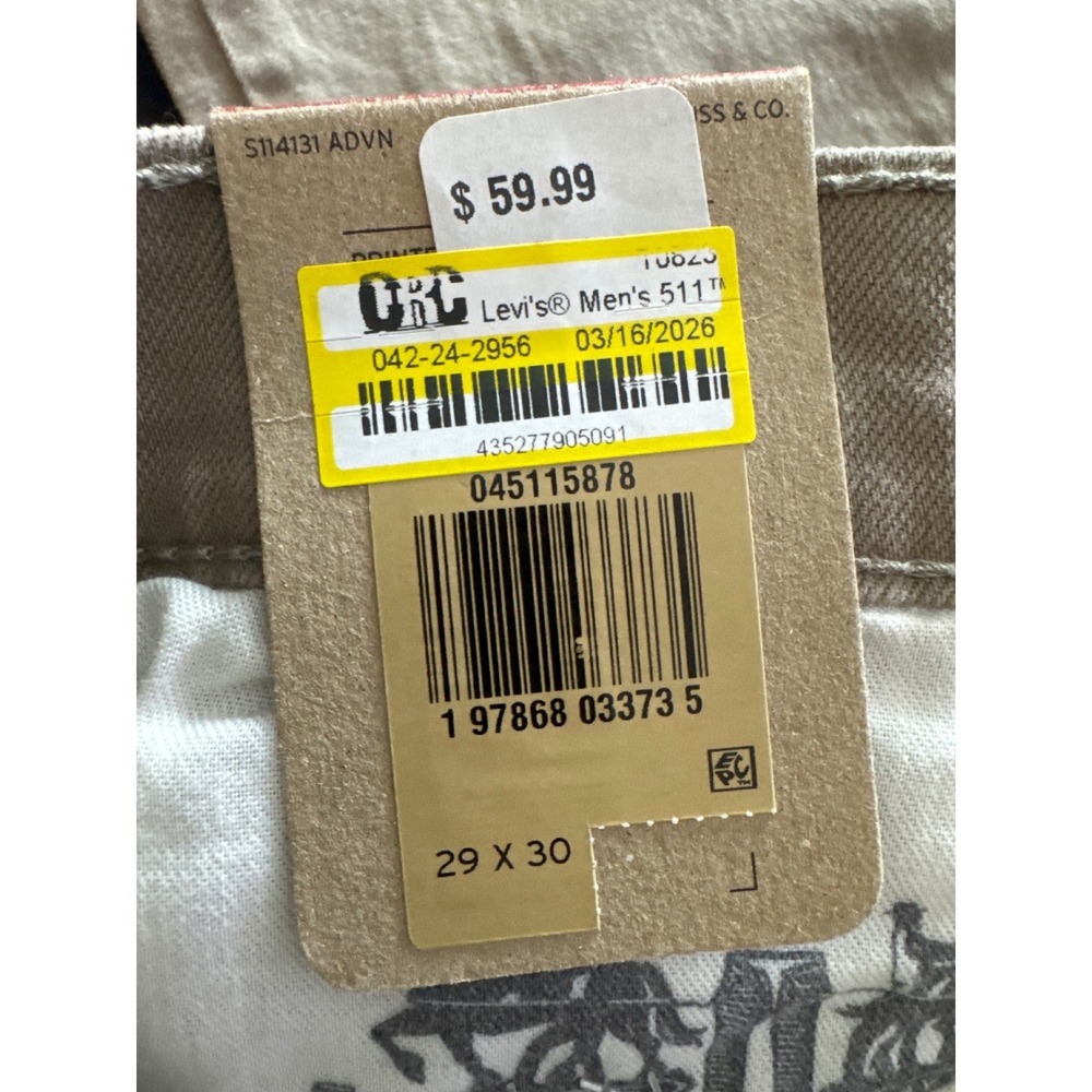 Levis 511 Slim Fit Mens Jeans 29x30 Khaki Grey Stretch Denim 045115878 NWT - Picture 10 of 15